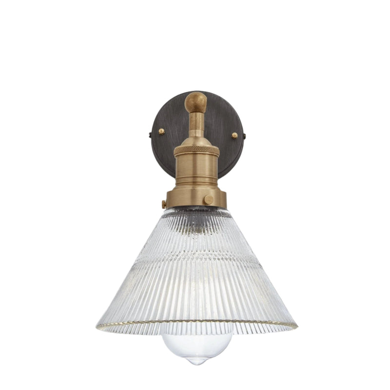 Brooklyn 7 inch glass funnel wall light with brass holder