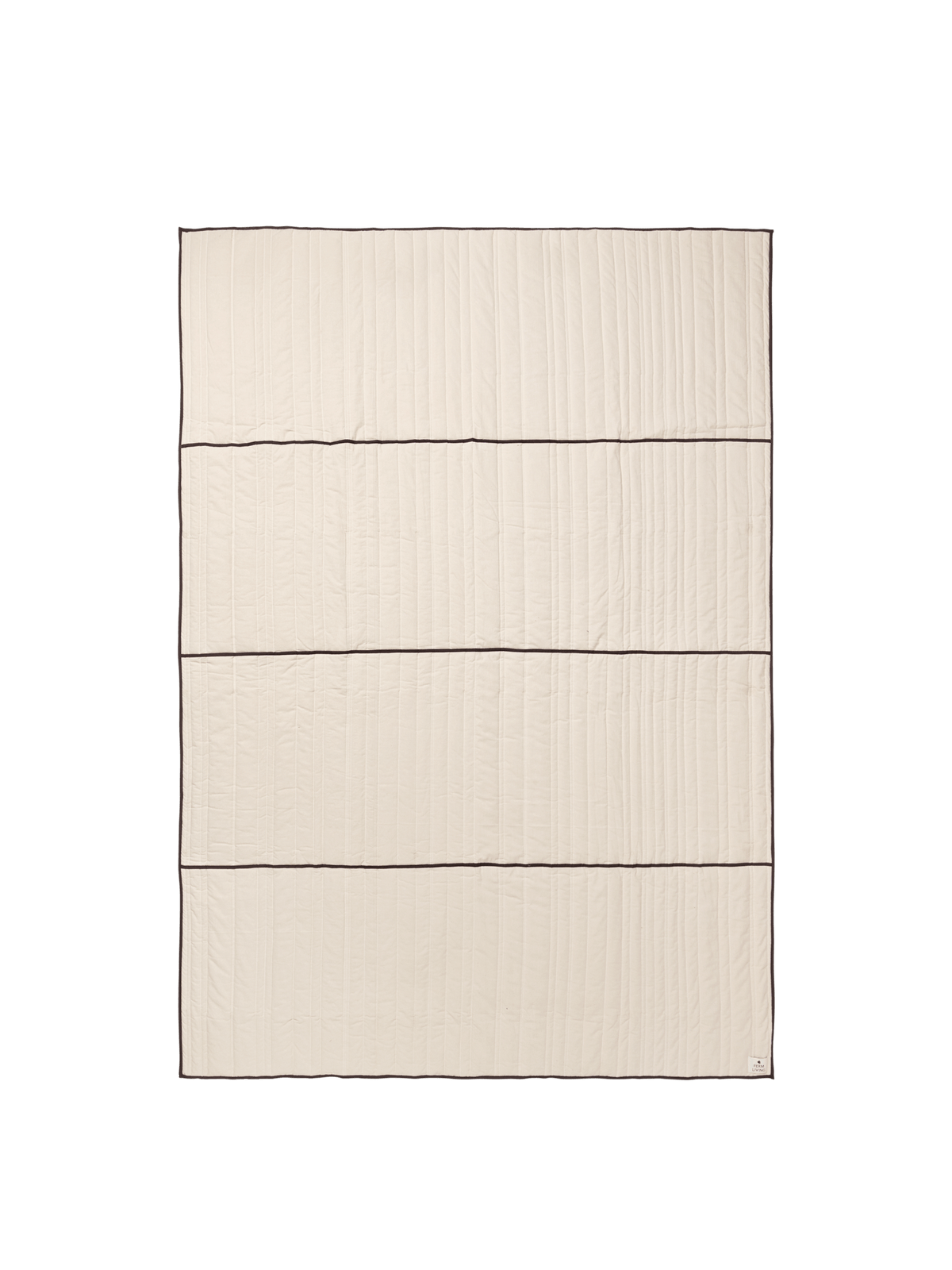 ferm LIVING Vari quilted bedspread in Natural with dark chocolate piping, shown flat on white