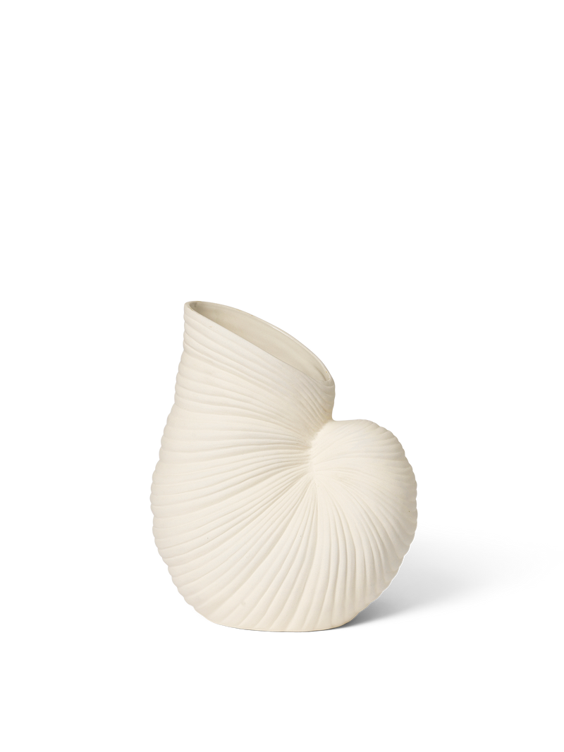Off-white stoneware Shell Vase by ferm LIVING on a plain white background