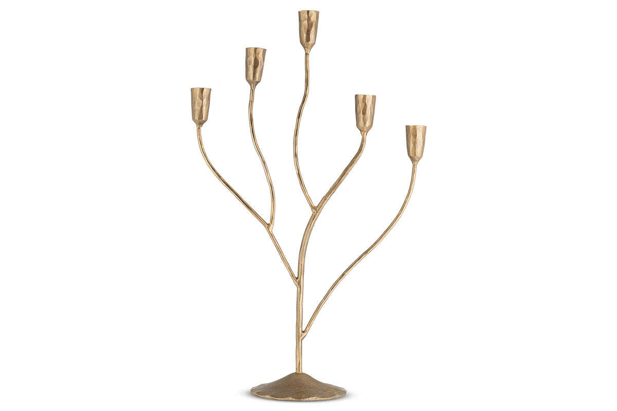 Palani large candelabra in antique brass on a white background