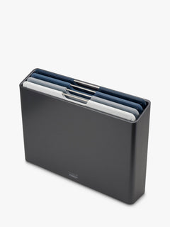 Joseph Joseph Folio Large four-piece chopping board set in its grey storage case
