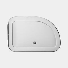 Overhead view of the matt steel Roll Top bread bin showing the partly flat lid