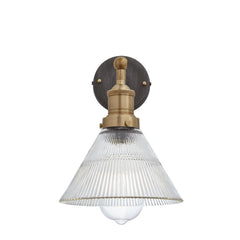 Brooklyn 7 inch glass funnel wall light with brass holder