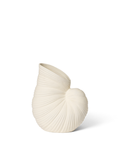Off-white stoneware Shell Vase by ferm LIVING on a plain white background