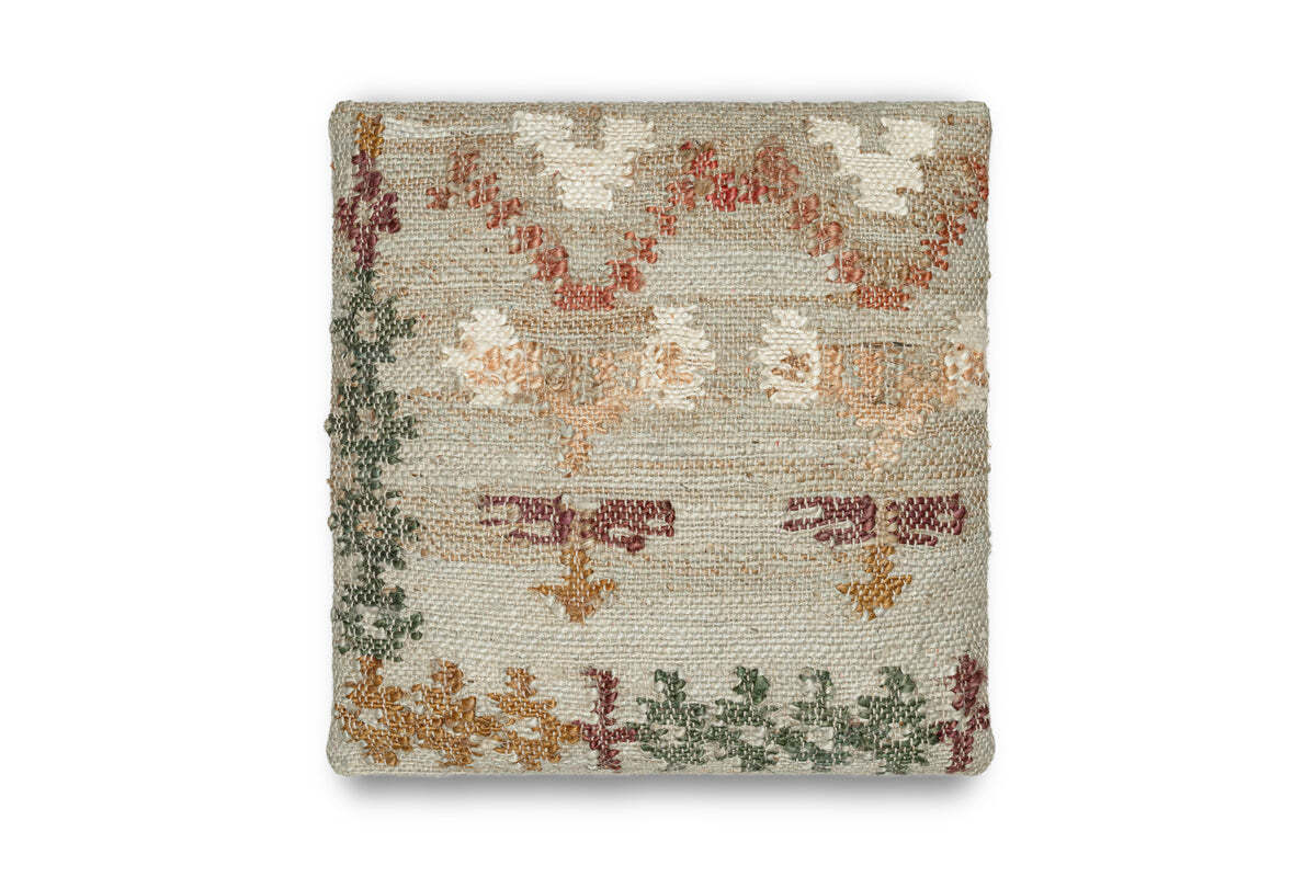 Nkuku Dantri soft grey jute and cotton cushion cover, square, on a white background