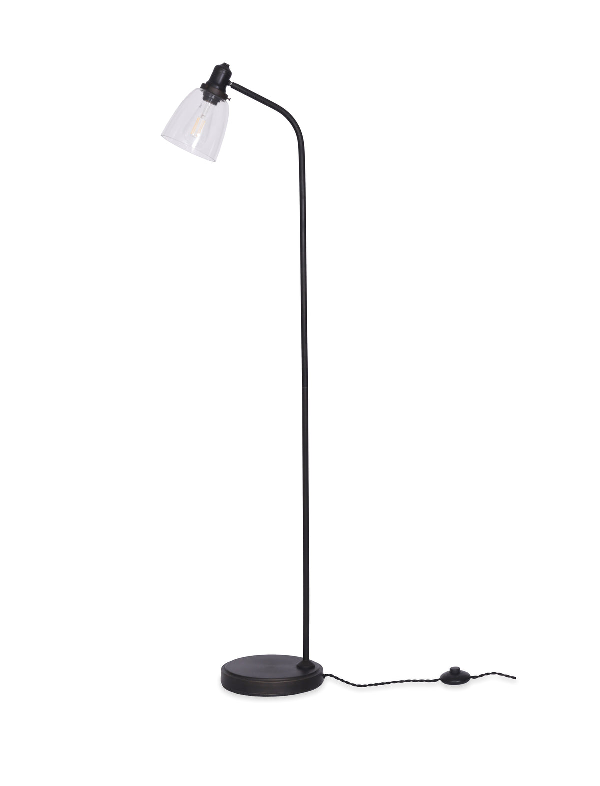 Hoxton Dome floor lamp in antique bronze with glass dome shade on a plain white background