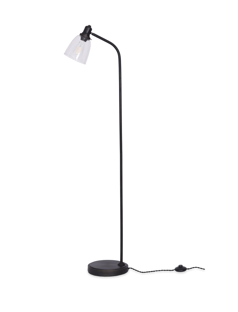 Hoxton Dome floor lamp in antique bronze with glass dome shade on a plain white background