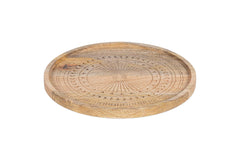Namuna mango wood tray at an angle on a white background, showing the raised rim