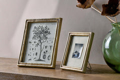 Two Pambani antique brass frames displayed together on a shelf
