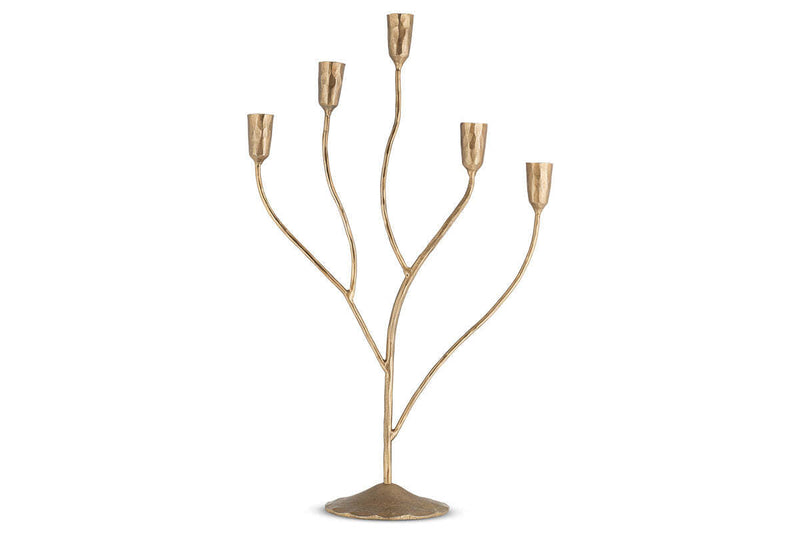 Palani large candelabra in antique brass on a white background
