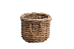 Small Rattan Chunky Basket in natural undyed rattan with rope handles, on a white background