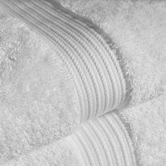 Close-up of the tailored cable header on the white Christy Supreme towel