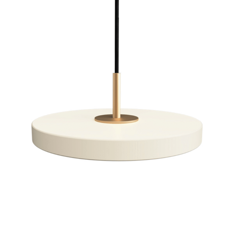 UMAGE Asteria Micro pendant lamp in pearl white with a brass-finish top