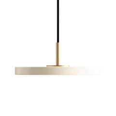 Side view of the pearl white Asteria Micro shade and brass stem